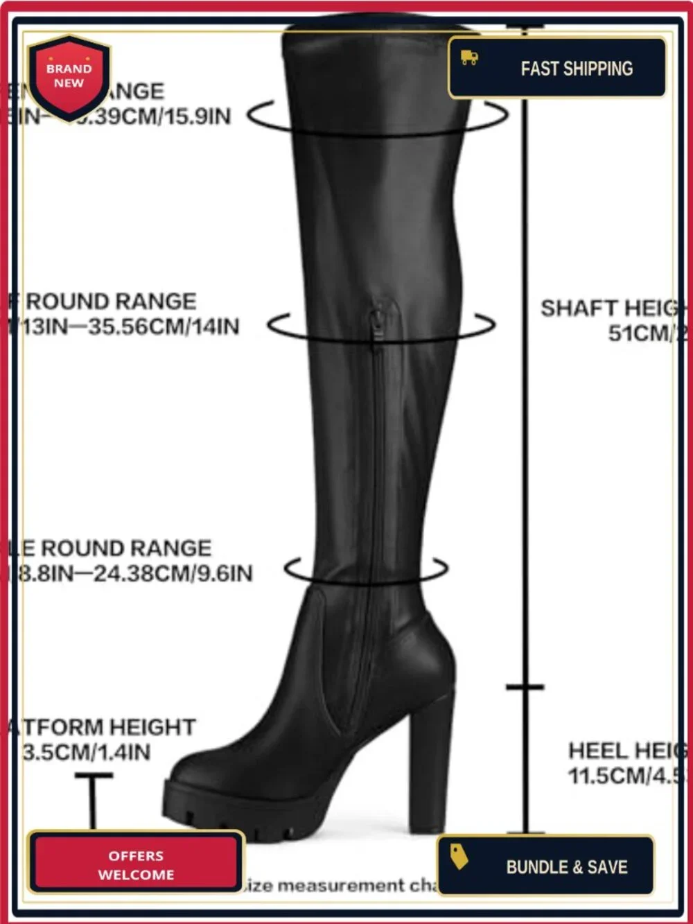 Faux Leather Over Knee High Chunky Heel Platform Boots Women Zip